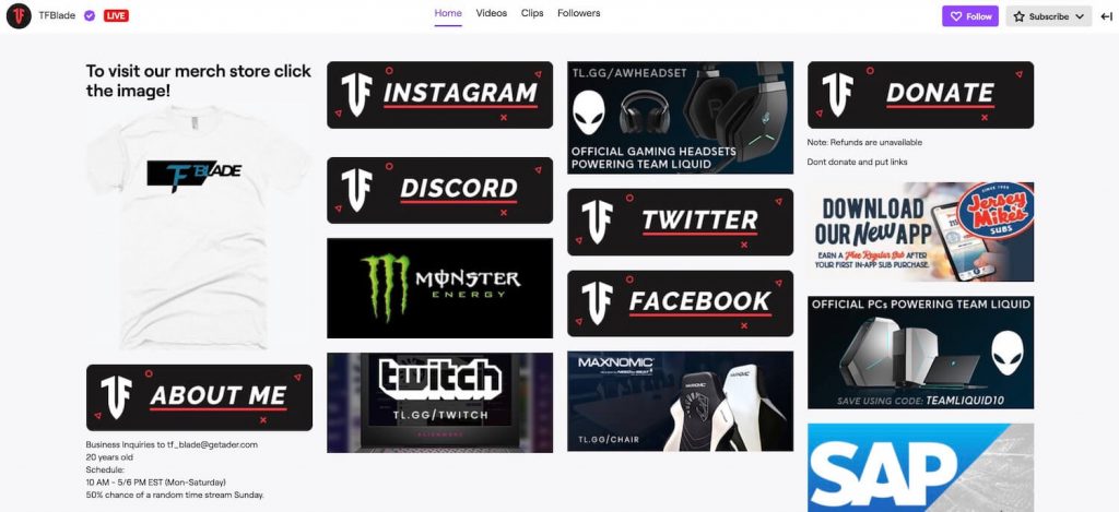 TFblade panel example for Twitch