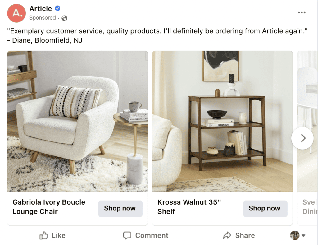 article facebook ad example