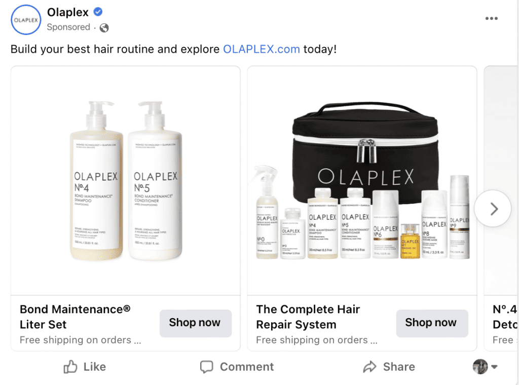 olaplex facebook ad example